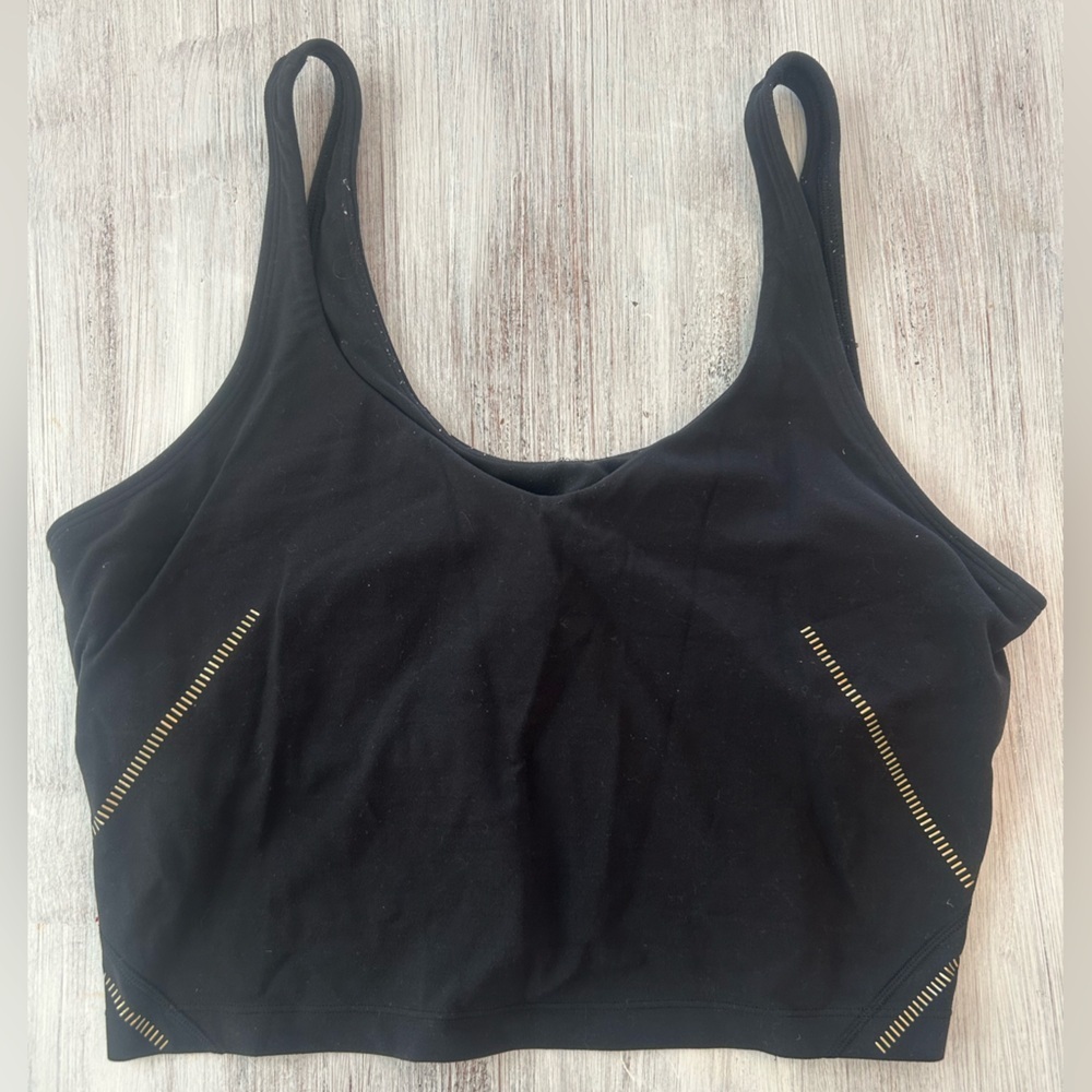Lululemon Energy Bra Black Gold Stitching Size 12 Medium Support